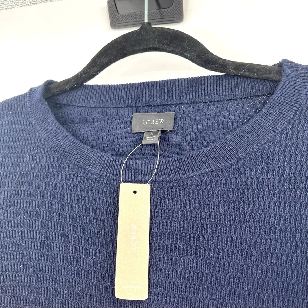 J.CREW 100% Cotton Thermal Knit Sweater Navy Blue Crewneck Pullover NWT Men L